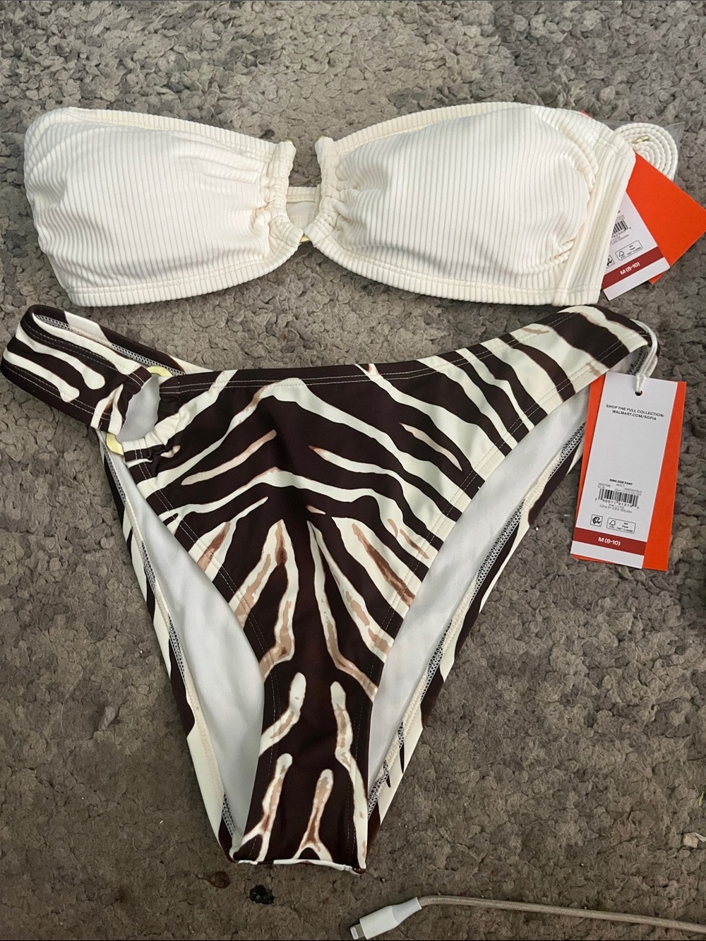 sofia by sofia vergara Beige Ribbed Bandeau Bikini Top